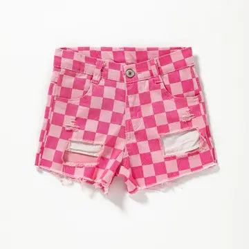 “Gwen” Checkered Denim Shorties